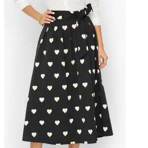 Talbots Tie Waist Black Faille Maxi Skirt Size 8P Petite All Over Hearts Print